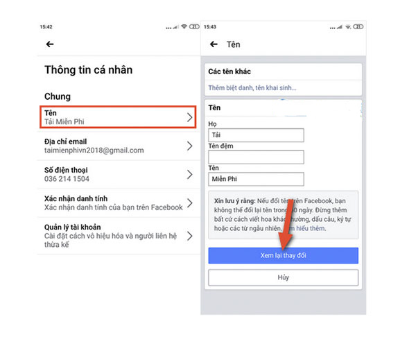 cách đổi tên facebook trên điện thoại android