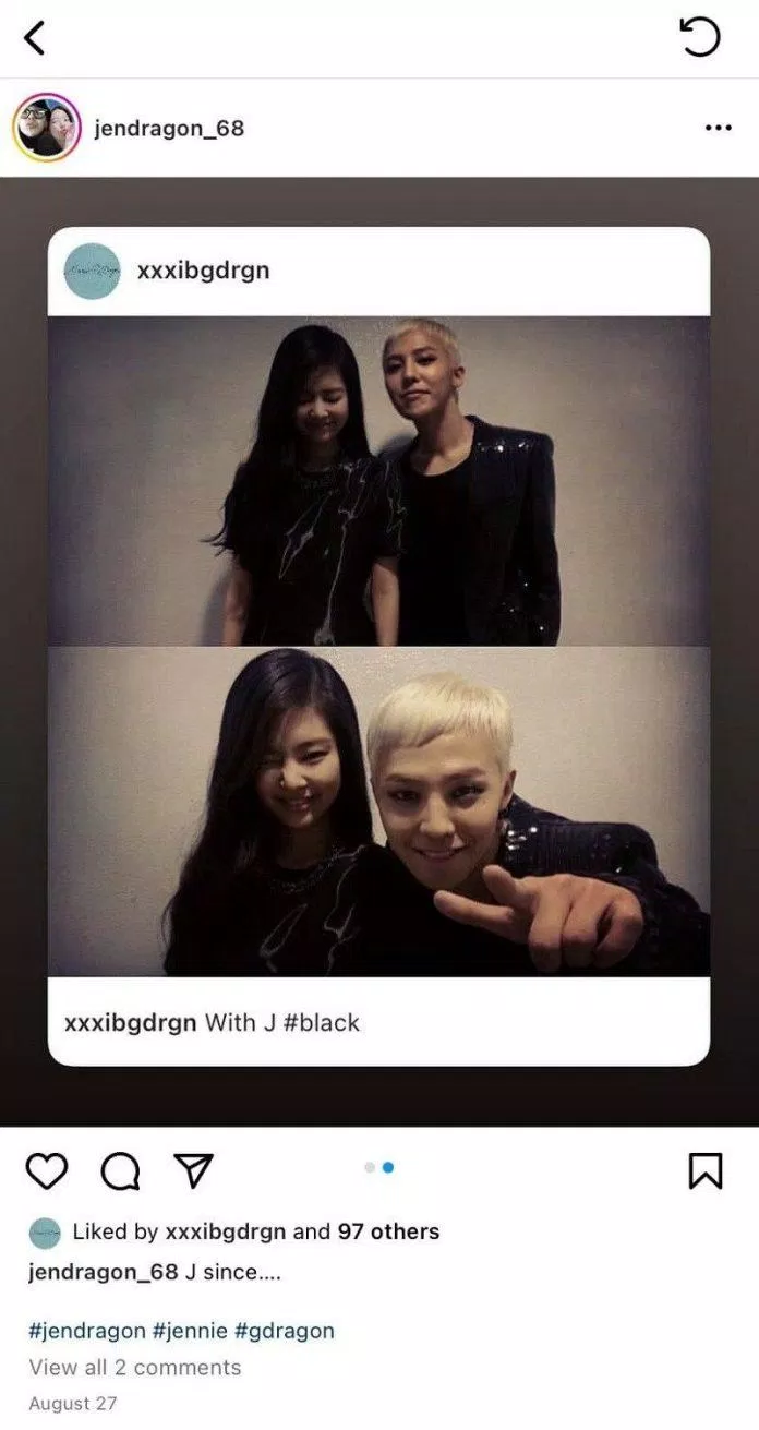 G-Dragon lại "như đi dạo" một bức ảnh của anh và Jennie.  (Ảnh: Internet)